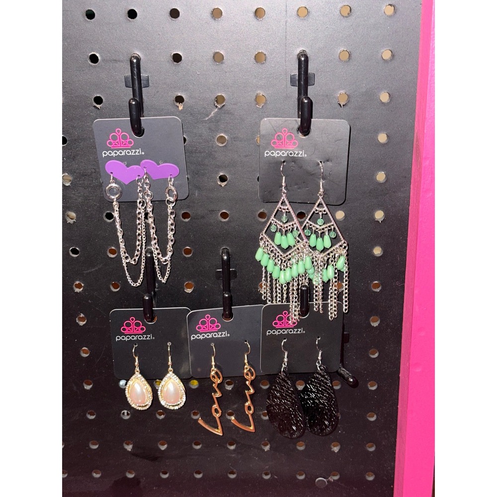 Paparazzi Earring Lot 5 Pairs Heart Chain Chandelier Love Teardrop New